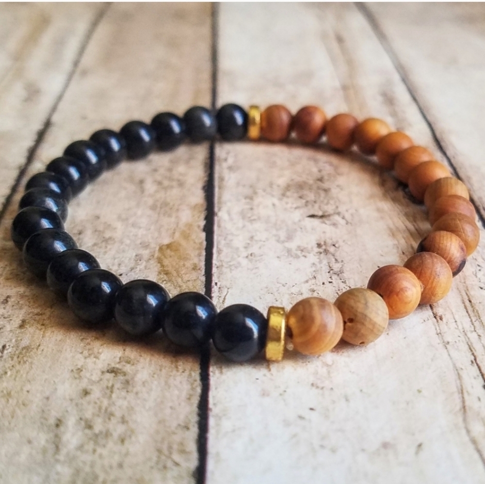 Obsidian + Sandalwood Bracelet